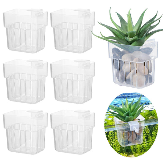 6 Pcs Aquarium Plant Holders, Hanging Aquatic Planter Cups with Hole, Adjustable Acrylic Fish Tank Plant Pot, Aquarium Plant Holder for Fish Tank Aquaponic Plant Cultivation and Aquascape Decorations