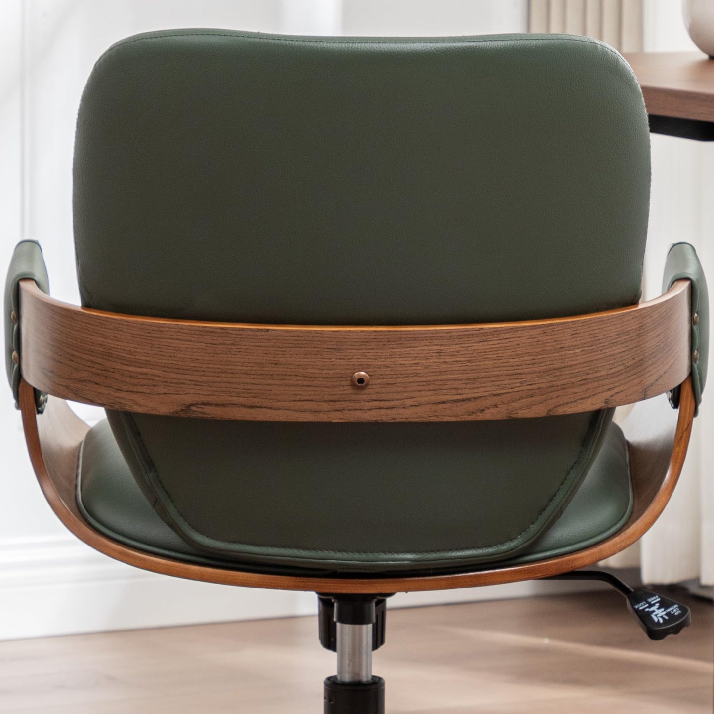 Home Office Desk Chair with Caster Wheels, Walnut Craftsmanship, Ergonomic Curved Back and Arms, Faux Leather, Height Adjustable, Computer Chair for Desk Work, Executive Task, Conference Rooms - Green