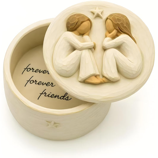 GoGnome Forever Friends Resin Keepsake Box – Hand-Painted Friendship Gift Box with Two Angel Figures, 3” x 2”H – Sentimental Gift for Women, Best Friends, Birthday, or Sympathy (Friendship)