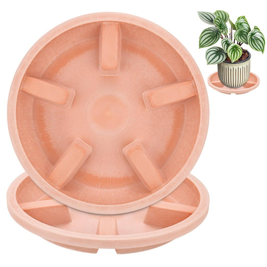 M METERXITY 2-Pack Plant Saucers, 8 Inch OD Anti-Rot Root Resin Flower Pot Plant Saucers for Indoor/Outdoor, Flowerpot Drip Tray [6.3 Inch ID, Red Pottery]