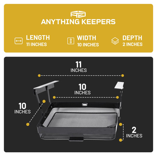 KEEPERS - Under Desk Drawer Slide Out – Metal Under Desk Storage Drawer for Office, Home, RV, Kitchen – Slim Under Table Attachment with Easy DIY Mount - Under Desk Organizer - Fits in 11x10x2In