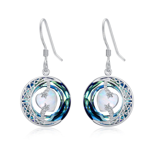 TOUPOP Opal Earrings October Birthstone Earrings Sterling Silver Moon and Star Drop Dangle Earring Jewelry Blue Crystal Birthday Mothers Day Gifts for Women Mom Her