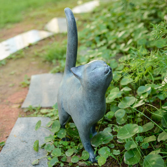 Newman House Studio Garden-Statues Cat-Figurines Home Garden Decor - Farmhouse Backyard Polyresin Kitten 7.6L x 4W x 14.5H inch
