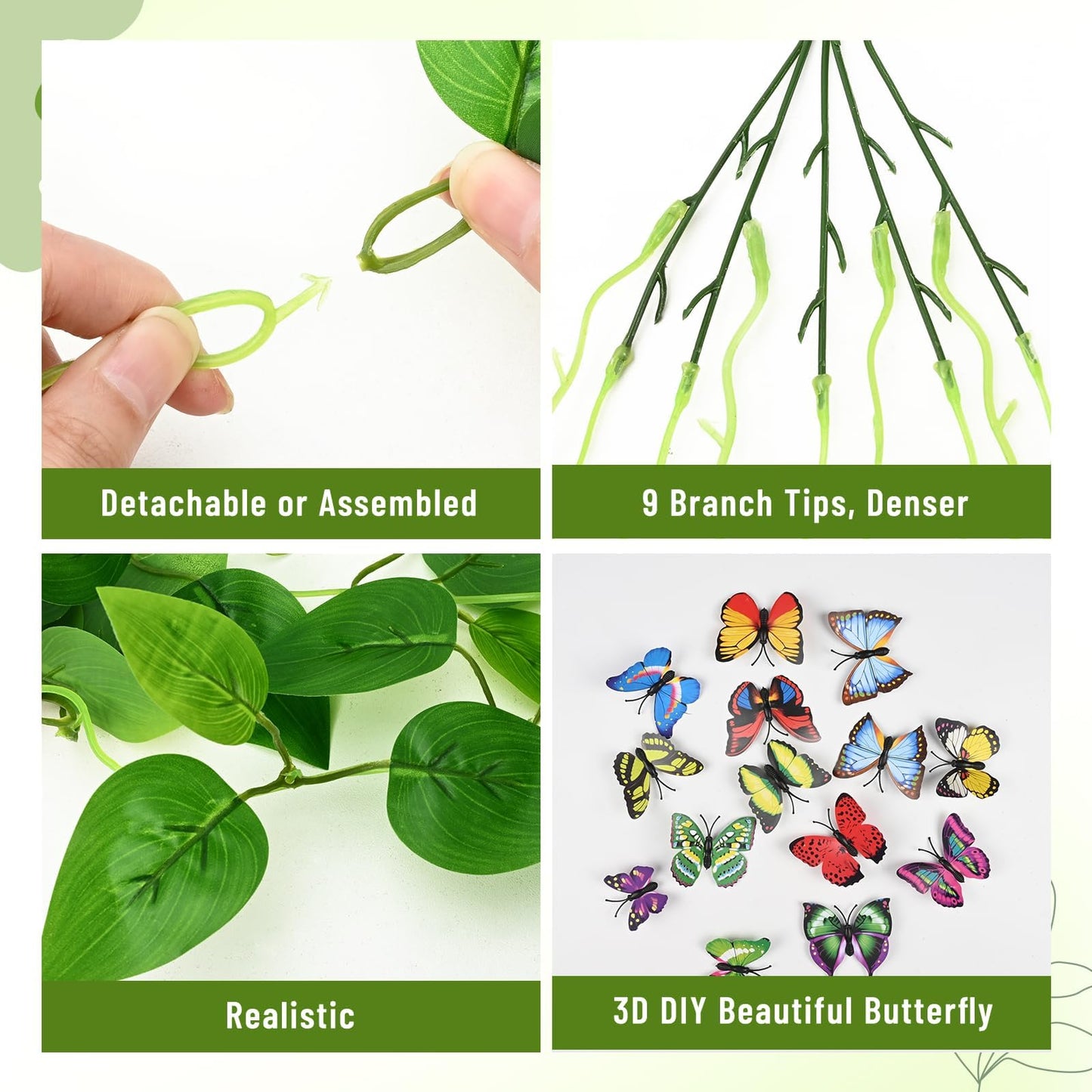 BLEUM CADE 8Pcs Fake Hanging Plants, 9 Branch Artificial Hanging Plant, Lush Faux Pothos Vines for Home Room Wall Shelf Porch Outdoor Indoor Decor (No Baskets)