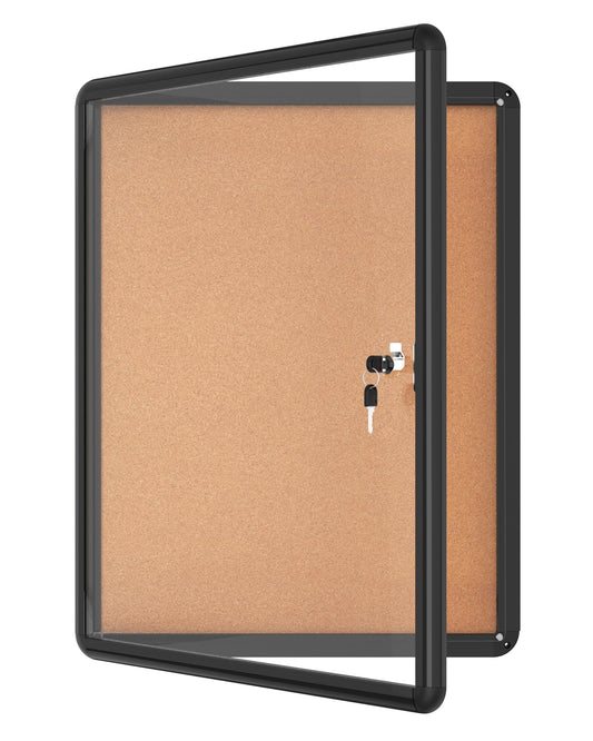Mifuro 26"x20" Enclosed Bulletin Board, Lockable Weather-Resistant Aluminum Cork Noticeboard for School & Office, Black Frame w/Cork