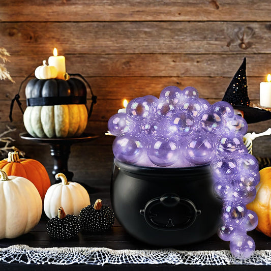 HEVOY Glowing Witch's Cauldron Set, Easy DIY Light-Up Bubbling Cauldron With Clear Ornaments, Halloween Party Indoor Prop Decor (Black)