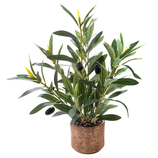 Ewtogift Indoor Fake Olive Plant 12 inch Faux Silk Leaves with Black Rustic Planter Medium Size Perfect Artificial Olive Fruits with Realistic Trunk and Lifelike Stems for Home and Office Decor