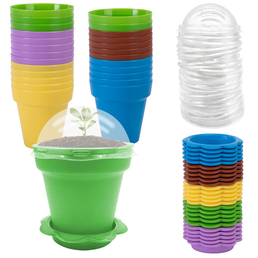 PURPLE STAR 1N 25 Packs Cupcake Plant Nursery Pots with Humidity Dome-Small Flower Pots for Kids-Planting Containers Cups for Indoor Outdoor Plant Succulent Display (Mixed Color)