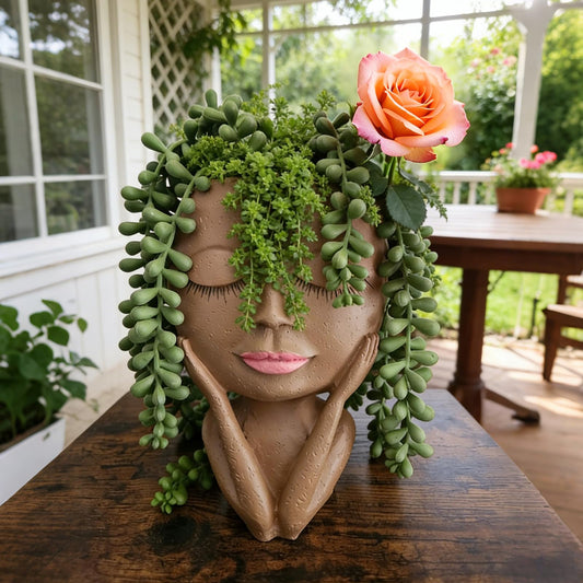 Cute Plant Pots -Face Planters Pots Head Flower Pot,Succulent & Cactus Christmas Planters with Drainage Hole,Creative Home Gardening Decor Plant Gifts for Plant Lovers,Women,Mom,Teacher (Brown)