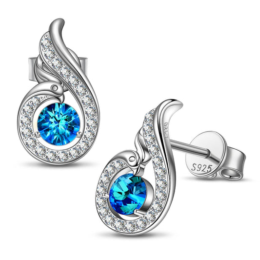 Kate Lynn Phoenix Earrings 925 Sterling Silver Stud Earrings for Women, Blue Crystal Earrings, Birthday Gifts for Women Wife Christmas Mothers Day Gifts for Mom Daughter