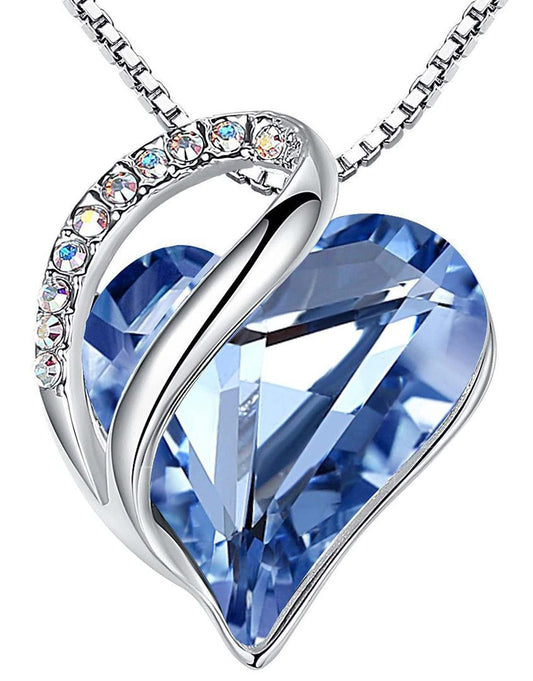 Leafael Gift Necklaces for Women, Infinity Birthstone Heart Pendant, Light Sapphire Blue Crystal for March December, Birthday Jewelry for Her, Mom, Wife, Silver Plated, 18" + 2" Chain