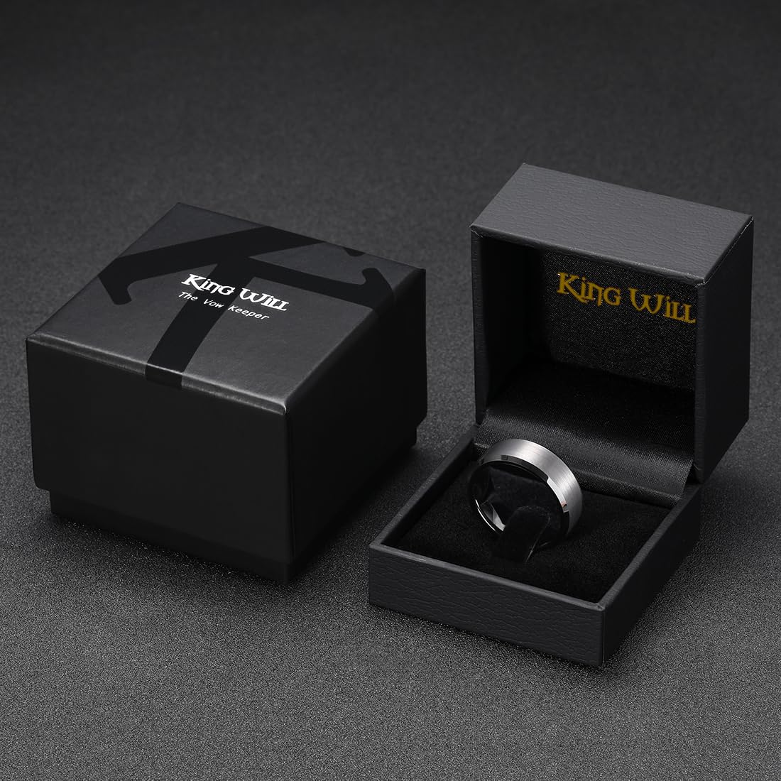 King Will Gunmetal Gray 8mm Basic Wedding Ring For Men with Brushed Matte Surface Beveled Polished Edge Comfort Fit Size 12