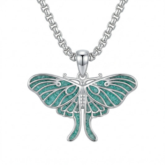 HKPATOP Turquoise Moth Necklace 925 Sterling Silver Moth Pendant Nature Insect Jewelry Gift for Women