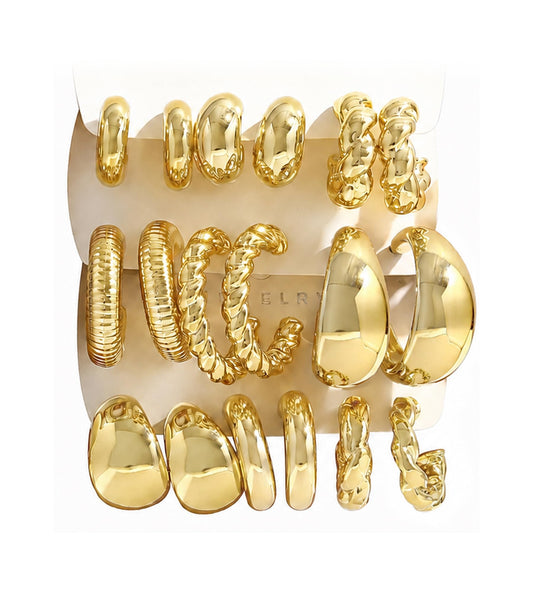 10 Pairs Chunky Gold Earrings for Women, Hypoallergenic Statement Hoops Earring for Multipack, Trendy Gold Chunky Hoop Earrings Jewelry for Gift (F-9 Pairs Gold)