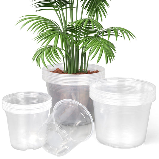 TAQIXI 6/8/10 Inch Large Clear Nursery Pots with Drainage, 24 Pack Plastic Plant Pots for Seedlings Flowers Succulents Vegetable, Indoor Outdoor Gardening (6/8/10 Inch-24Pack)