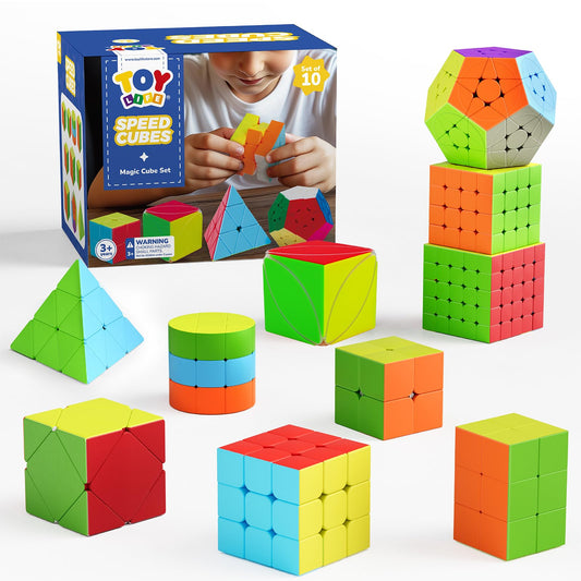 STEAM Life Speed Cube Set 10 Pack Magic Cube | Includes 2x2 3x3 4x4 5x5 Speed Cube, Pyramid Cube, Megaminx Cube Puzzle Cube Bundle Collection Cube, Toys Gift for Kids & Adults