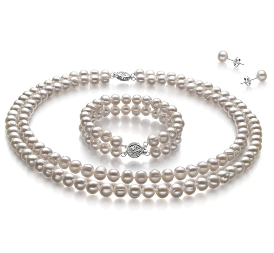 Juliane White 6-7mm Double Strand A Quality Freshwater 925 Sterling Silver Cultured Pearl Set For Women-23 in Matinee length