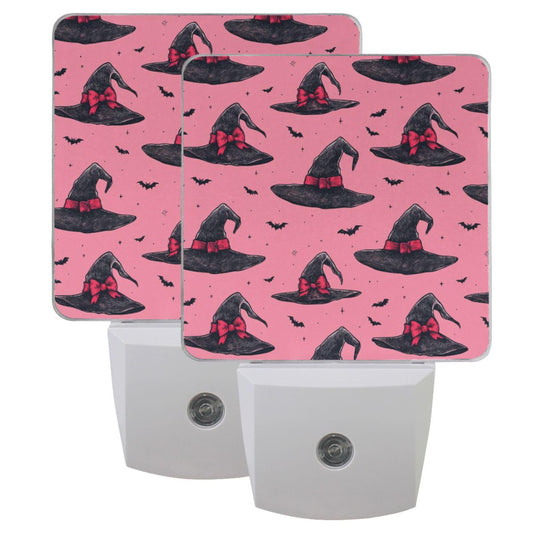 Halloween Witch Pink Bow Happy Halloween LED Sensor Night Light Set of 2 Happy Black Bat Castle Moon Spooky Ghost Boo with Adjustable Brightness Eye-Caring for Home Bedroom Office Parlour