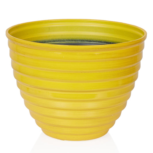 Alpine Corporation TWM116HH-S-YL Indoor/Outdoor 12" Round Plastic Planter, Ribbed Planter with Drainage Hole and Plug, Yellow