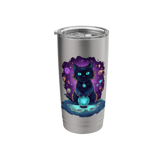 tarot card cat occult skeleton crystals aesthetic Stainless Steel Insulated Tumbler
