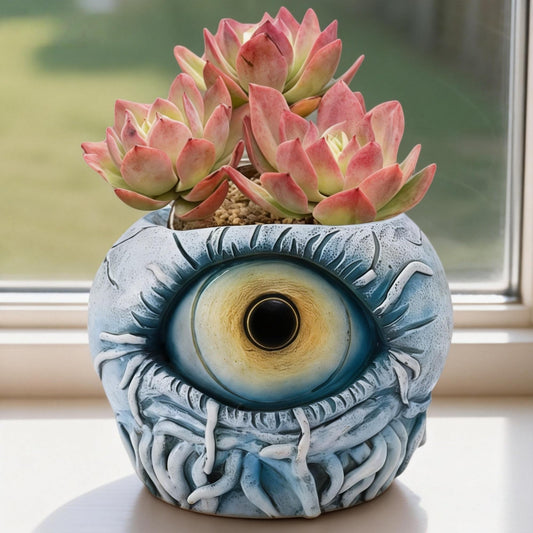 Sraseenomy Blue Monster Eye Planter Creative Unique Eye Plant Pot,Resin Succulent Plants Pot with Drainage, for Outdoor Garden Deco and Home Art Decoration