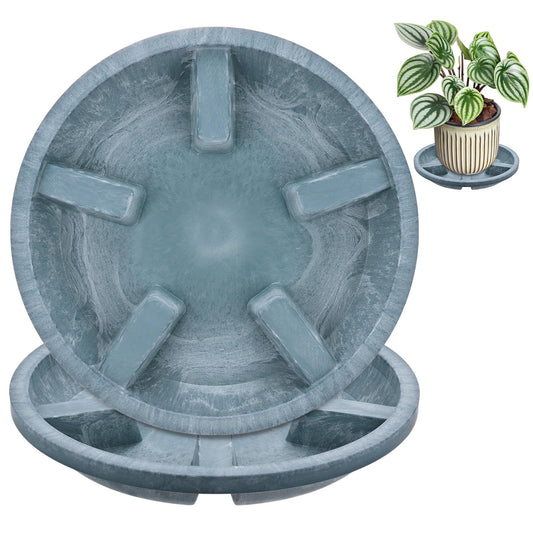 M METERXITY 2-Pack Plant Saucers, 8 Inch OD Anti-Rot Root Resin Flower Pot Plant Saucers for Indoor/Outdoor, Flowerpot Drip Tray [6.3 Inch ID, Blue]