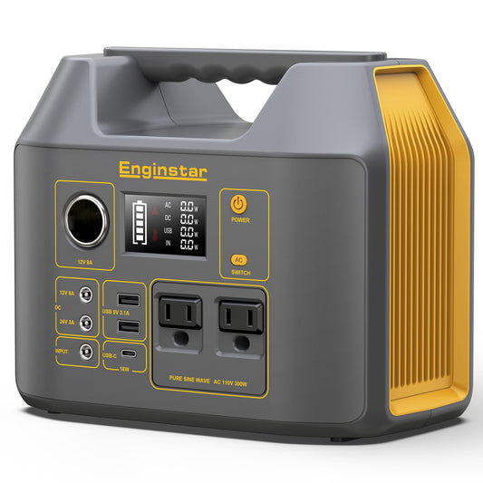 EnginStar Portable Power Station,300W Solar Generator, 110V 296Wh Power Bank Two Pure Sine Wave AC Outlet 80000mAh Lithium Battery Pack for Camping Outdoors Trip RV Hunting Vans Emergency Backup
