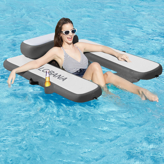 CALOBANA Inflatable Floating Chair, Tanning Pool Lounger Chair Floats for Adult Summer Beach Lake Swimming Pool Party, Grey