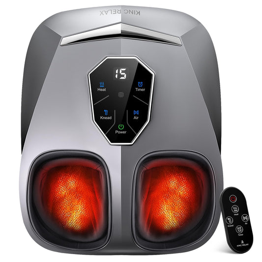 KING RELAX Shiatsu Foot Massager with Heat, 2026 Upgraded Deep Kneading and Squeeze Massage for Plantar Fasciitis, LCD Touch Panel & Remote Control, Modern Sculpted Design, Fits Up to Men Size 14 Gray