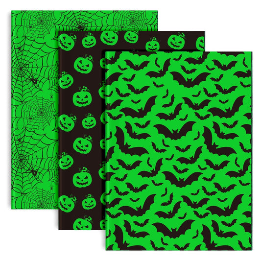Whaline 90 Sheet Halloween Black Green Tissue Paper Pumpkin Cobweb Bat Wrap Tissue Paper 13.8 x 19.7 Inch Scary Black Green Decorative Gift Wrapping Paper for Halloween Party Craft Gift Packing