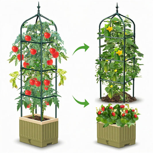 Raised Garden Bed Planter Box with Trellis, 71" Self-Watering Tomato Planter with Trellis for Climbing Vegetable and Plants, Tomato Cage Planters for Indoor Outdoor Patio Greenhouse Gardening (1Pack)