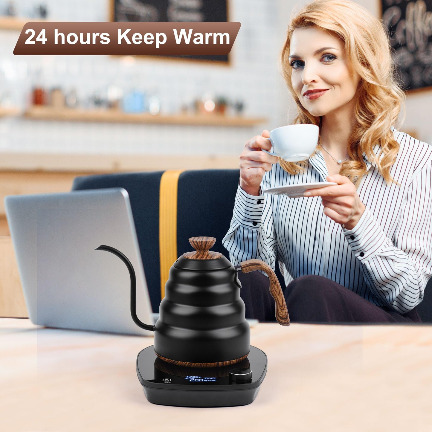 Electric Gooseneck Kettle, 30oz 0.9L Water Electric Kettle with Intelligent Temperature Control Quick Heating 304 Stainless Steel for Coffee Tea Boil Hot Water 1000W(Black)