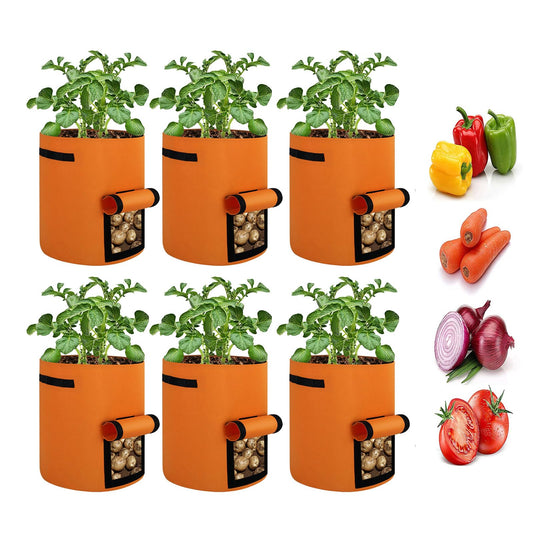 6 Pack Potato Grow Bags, 10 Gallon Planting Bags Large Fabric Pots with Flap Window Vegetable Planter Garden Pot Tall Potato Growing Containers with Handles for Vegetables, Fruits and More, Orange