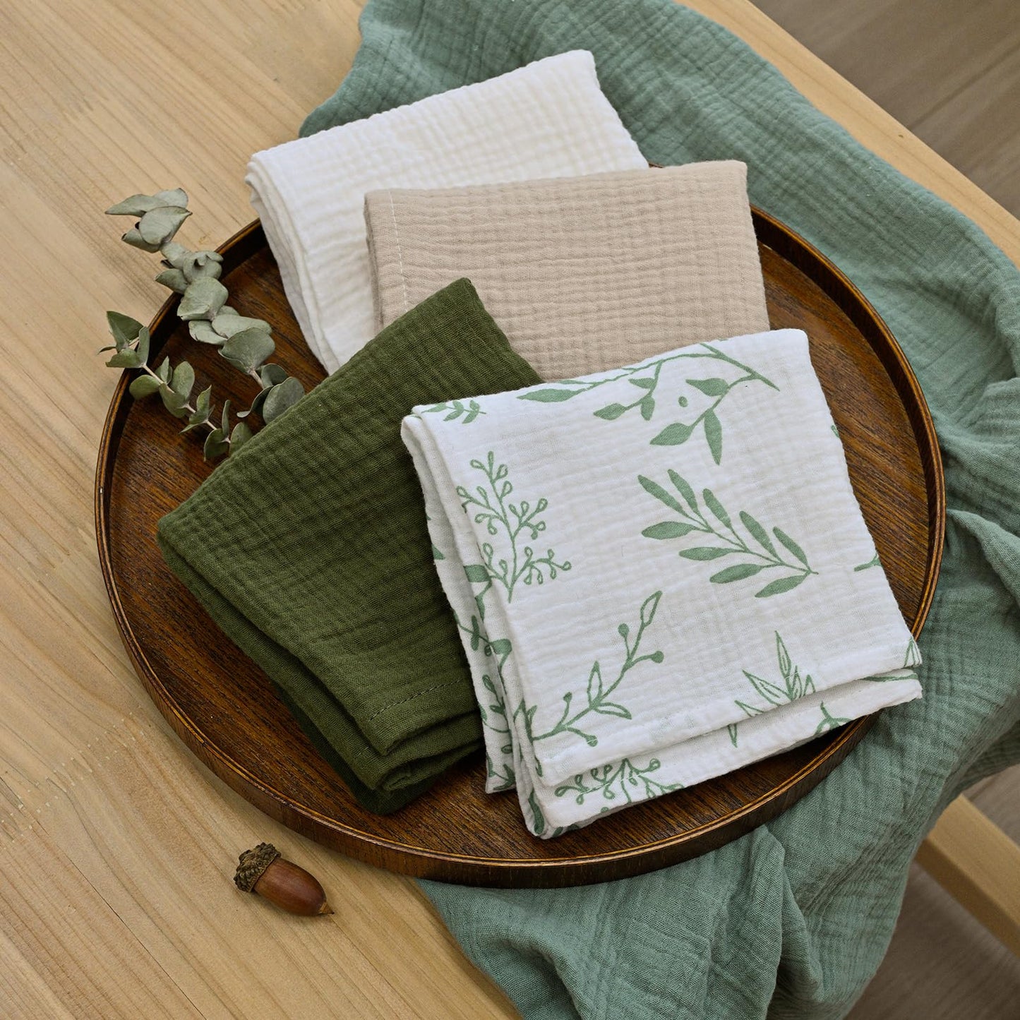Muslin Receiving Blankets, Neutral Blanket Swaddling for Newborn Boys and Girls, 5 Pack Breathable and Skin-Friendly Swaddle Wrap for Infant Baby (Bright Leaves)
