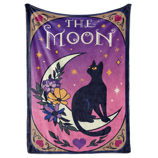 Huglanket Black Cat Tarot Card Withcy Gifts for Men & Women, Flannel Blanket Throws, 50x65 Inches - The Moon