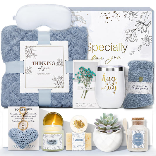 CuriBox Get Well Gifts for Women Self Care Gifts Basket - Relaxing Spa Care Package After Surgery Feel Better Sympathy Mothersday Birthday Gift for Her Mom Sister Friend Wife (Blue)
