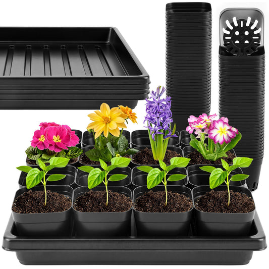 warmfarm 100 Pics Nursery Pots with 5 Pics Sturdy Seedling Trays, Space-Saving Gardening Kit for Indoor and Outdoor Use
