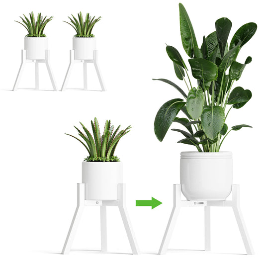 IRCPEN Adjustable Plant Stands Set of 2, Metal Small Plant Holder, Heavy Duty Stable Flower Holder Stand Rack for Various Pot Sizes Indoor Outdoor Corner Living Room Balcony Office White PS-007WH-2
