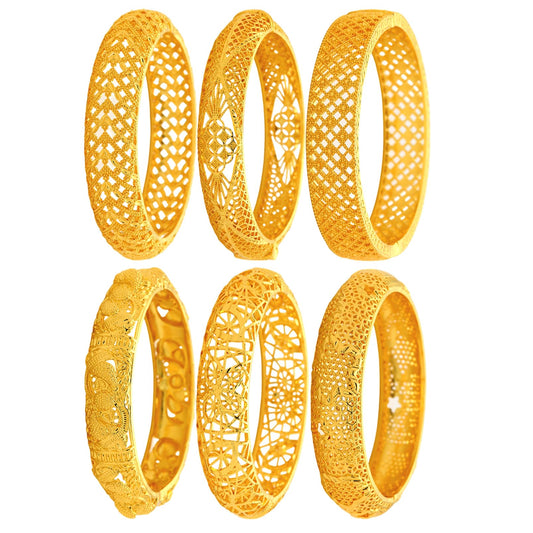 FIVESWEET 18K Gold Plated Women's Bangle Bracelet Set - Stackable Bulk Bracelets with Hollow Out Carving, Geometric Pattern, Flower & Butterfly Designs, Minimalist Stylish Elegant, Tarnish & Oxidation Resistant, Gift for Her Girlfriend Wife Mom Sister Lov
