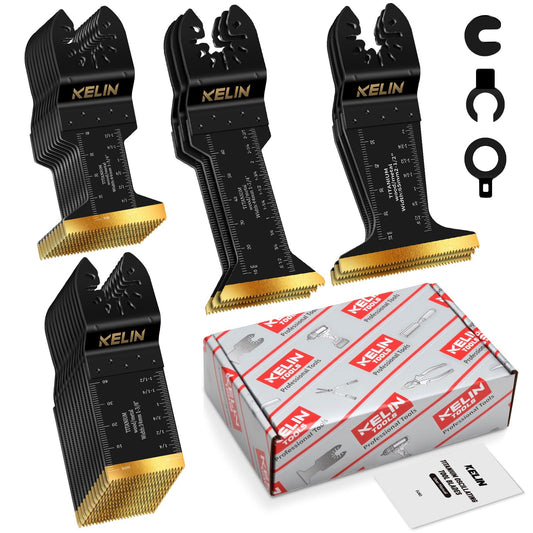 KELIN 28PCS Titanium Multitool Blades Kit, 4 Sizes Oscillating Tool Saw Blades Set for Metal and Wood Detail Cutting, Fit Bosch Fein Milwaukee Ryobi Dewalt