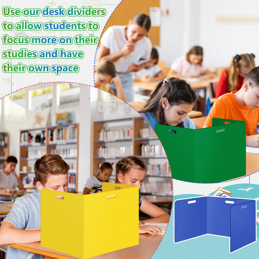 24Pack Desk Dividers for Students 14 × 17.5 × 14 Inch Plastic Durable and Waterproof Black Privacy Folders Shields Test Dividers with Classroom Privacy Boards for School Study Supplies (Muticolored)