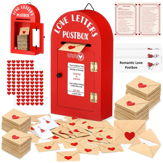 Faccito Romantic Love Postbox with 60 Mini Love Notes and Envelopes Loveletters for Mother's Day Him Long Distance Relationship Gifts for Husband Boyfriend Couple Mother's Gifts(Red,Classic)