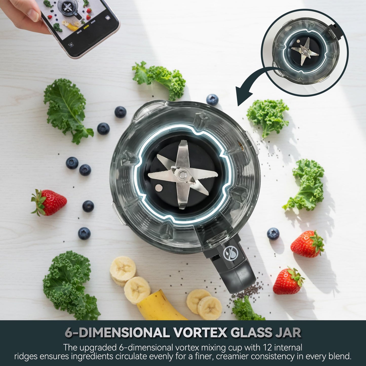 Glass Blenders for Kitchen – Stainless Steel Professional Blender for Smoothies 1500W Motor, Food Processor Combo 9 Adjustable Speeds, 14 Preset Programs, BPA-Free Glass Jar blender, Nut Milk, Soups