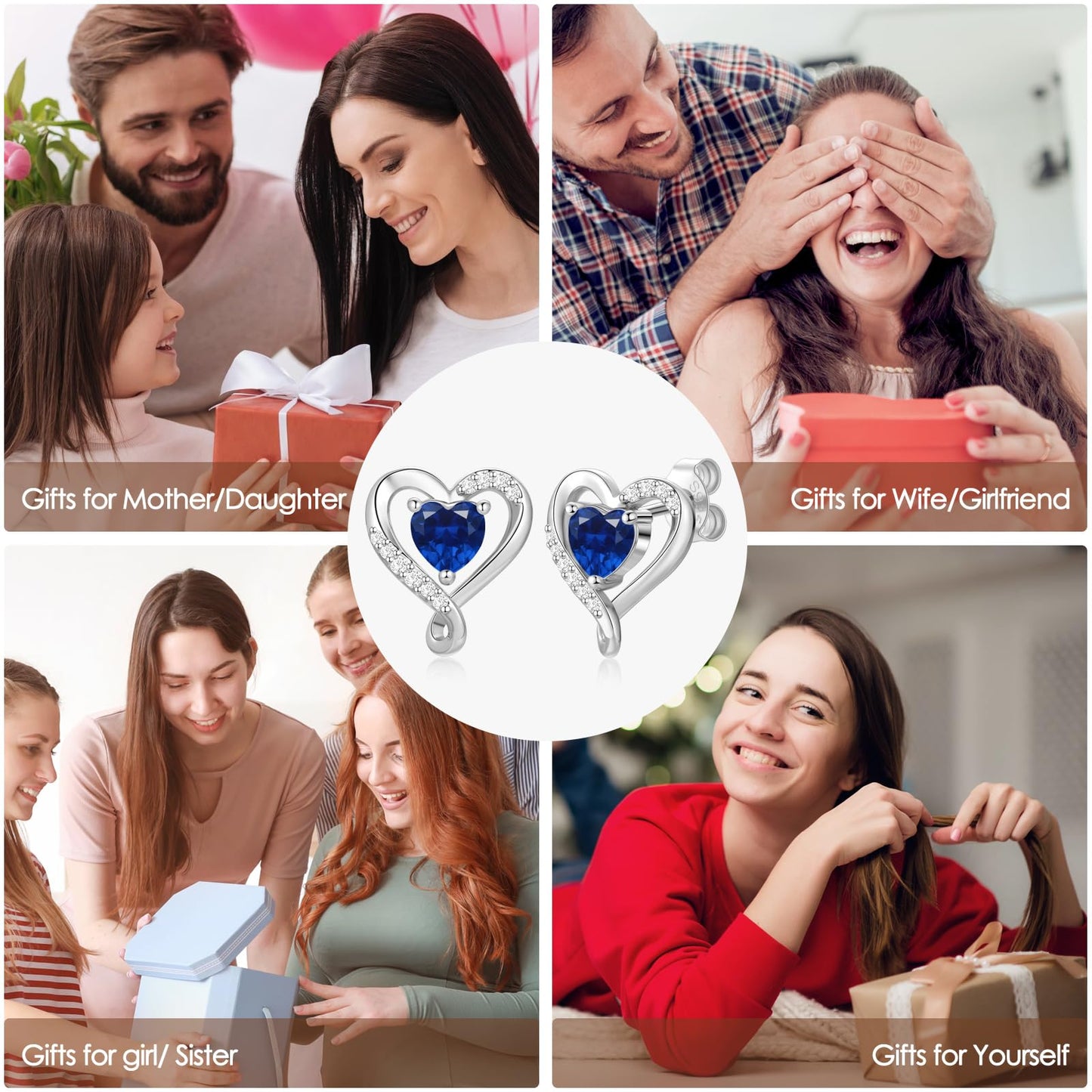 Zifeel Earrings for Women, 925 Sterling Silver Birthstone Heart Studs Earring for Girlfriend Wife, Anniversary Birthday Christmas Valentines Mother’s Day Gifts Jewelry for Women Wife Her Mom