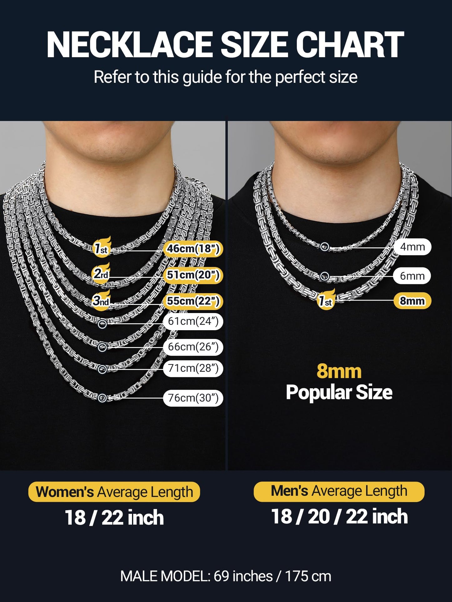 PROSTEEL Byzantine Necklace For Men Stainless Steel Long Chain Necklaces 28 Inches