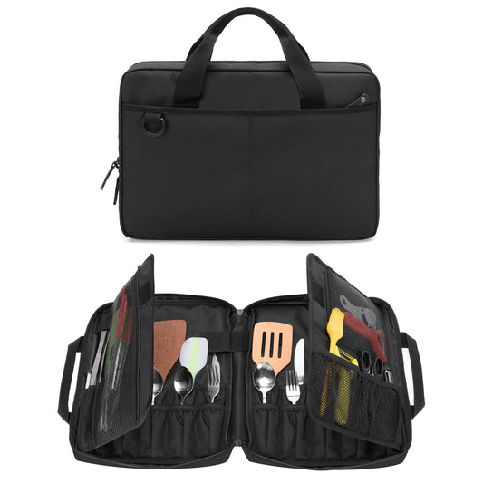samdew Chef Knife Bag with 20+ Slots, Professional Chef Storage Case with Lockhole & Multiple Pockets, Knife Carrier Travel Knife Roll Bag for Kitchen Tools & Chef Utensils, Patent Design, Bag Only