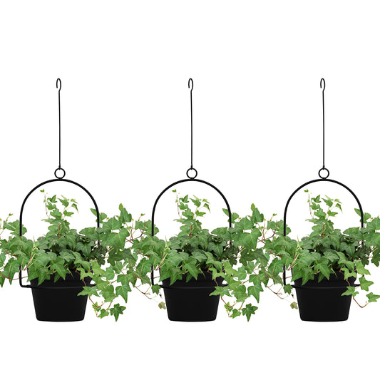 Gardzen 3 Packs Hanging Pots for Plants Outdoor & Indoor, Black Hanging Planter, Pot Hangers for Plant Flower