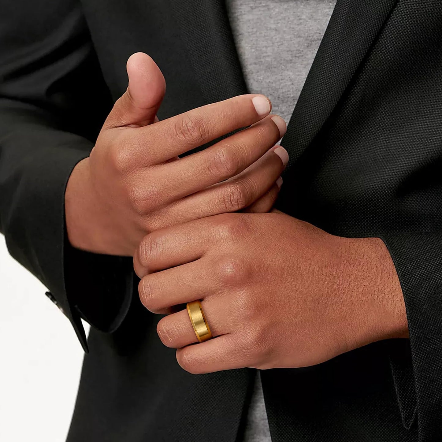 Jstyle Stainless Steel Rings for Men Women 8MM Wedding Band Rings Matte Surface - Beveled Polished Edge Mens Ring Size 7.5 18K Gold Plated Ring for Men