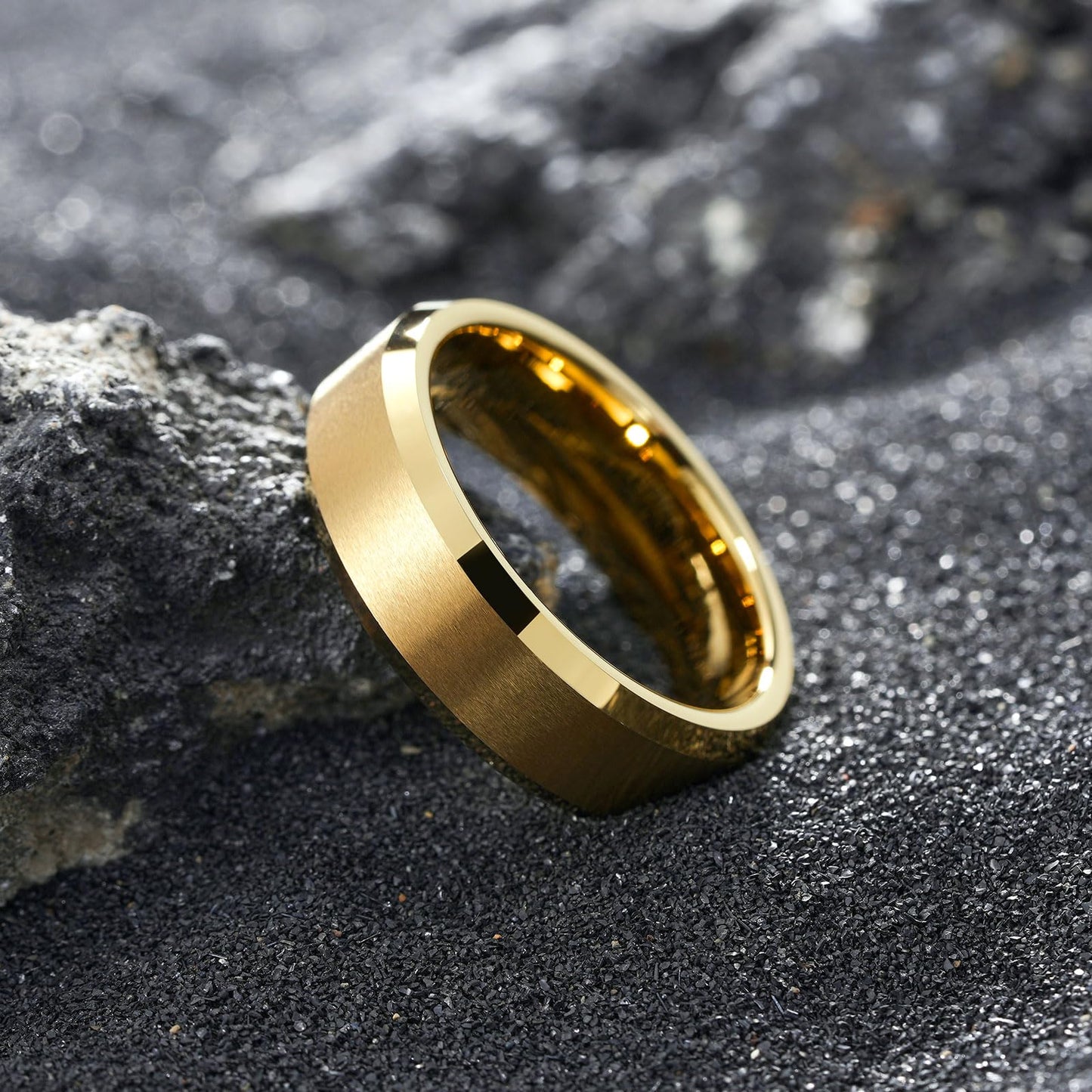 King Will 7mm Basic Tungsten Rings For Men Gold Wedding Band Polished Edge Brushed Matte Promise Ring Comfort Fit (Size 11)