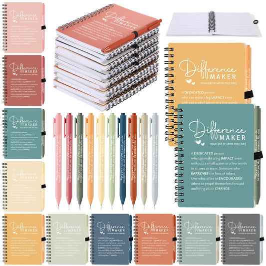 Resurhang 10 Sets Difference Maker Employee Appreciation Gifts Bulk Inspirational A6 Spiral Notebooks Journal with Ballpoint Pens for Teacher Nurse Volunteer Coworker Staff Team Gifts (Morandi Colors)